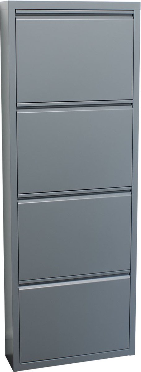 Pisa schoenenkast grijs metaal met 4 vakken. (6096519377362)