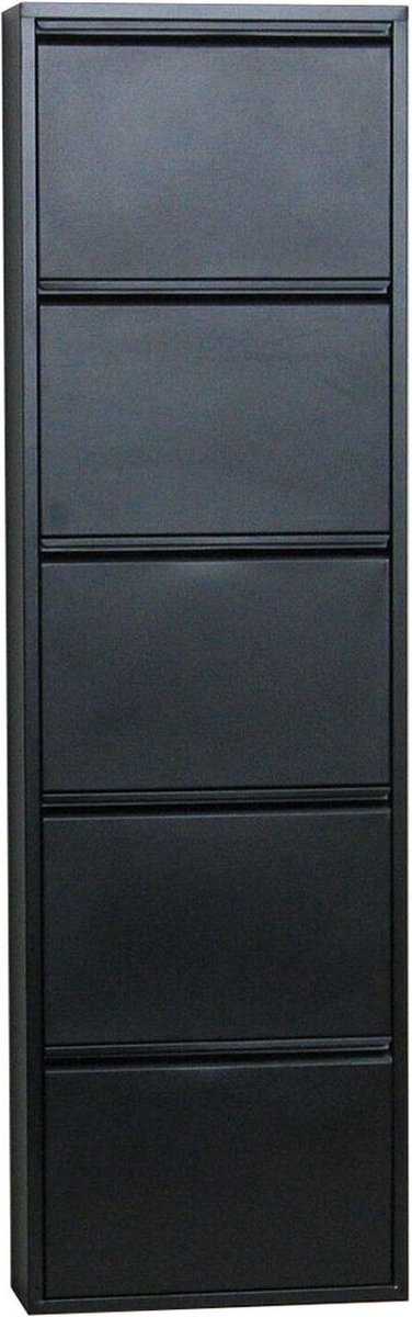 Pisa schoenenkast zwart metaal met 5 vakken. (7435110681697)