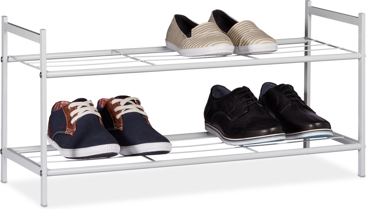Relaxdays schoenen opbergrek - 2 laags - 6 paar - metaal - 33,5x69,5x26 cm - wit (4052025972660)