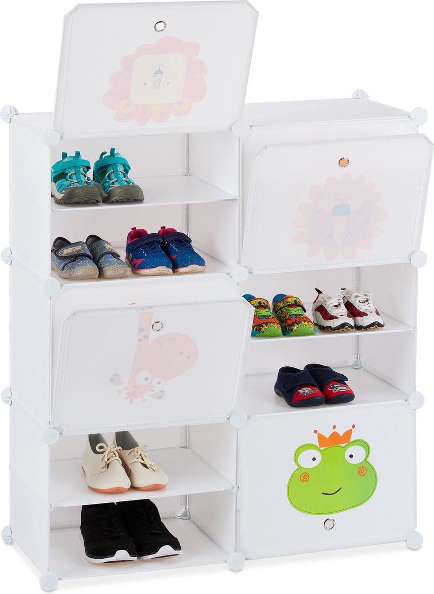 Relaxdays schoenenkast kinderen - 12 vakken - voor 24 paar - modulair - 95x84x31,5 cm (4052025288006)