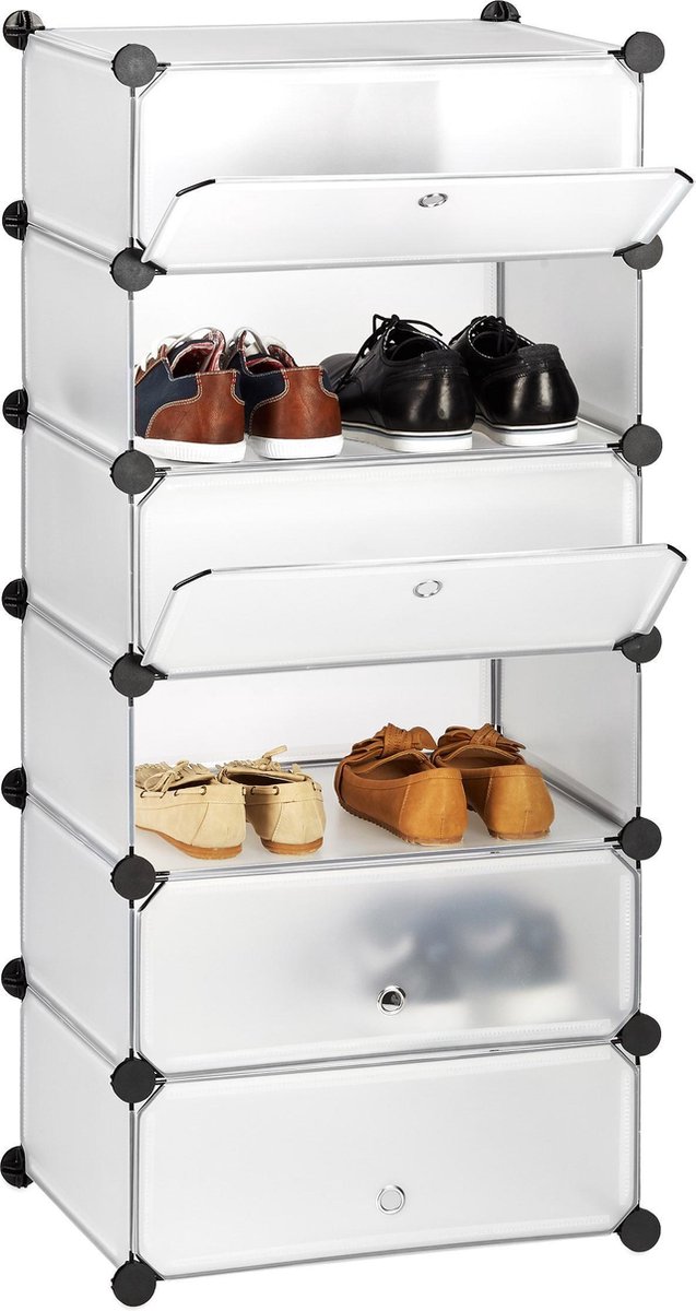 Relaxdays schoenenkast - kunststof - 6 vakken - kliksysteem - 107x49x37 cm - smal - transparant (4052025956363)