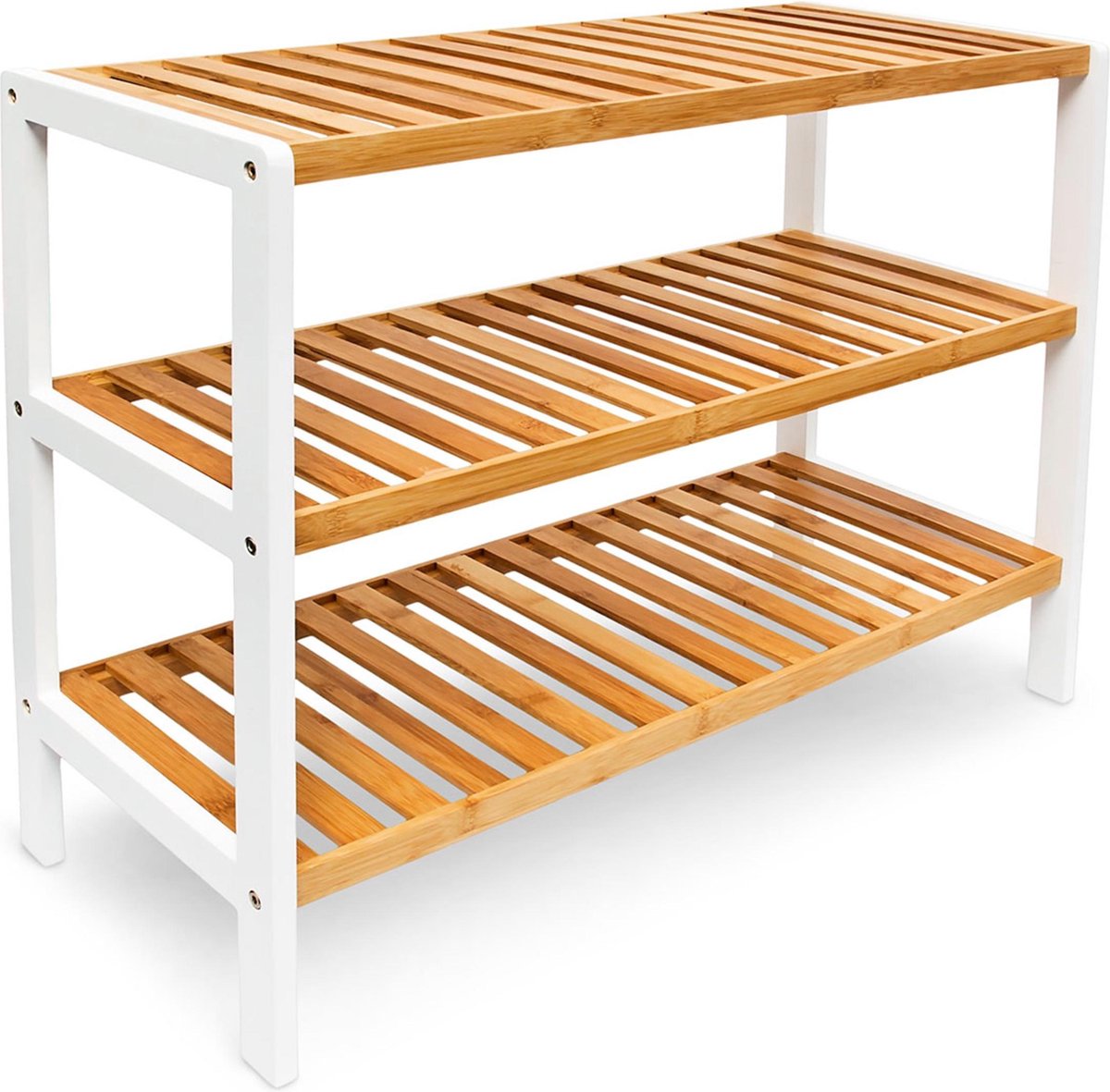 Relaxdays schoenenrek bamboe - 3 laags - 54,5 x 70 x 24,5 cm - voor 9 paar - natuur-wit (4052025177058)