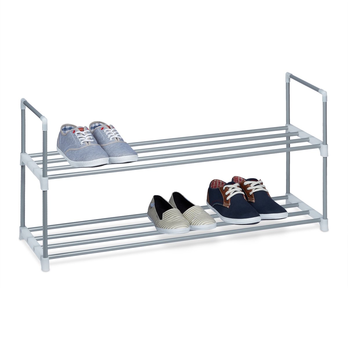 Relaxdays schoenenrek - metaal - 2 etages - 45x90x30 cm - zilver (4052025989507)
