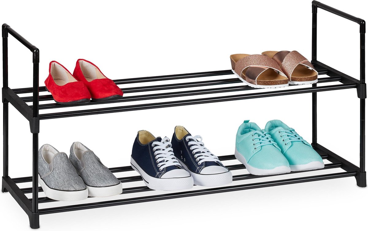 Relaxdays schoenenrek - metaal - 2 etages - 8 paar - 45x90,5x30,5 cm - zwart (4052025891169)