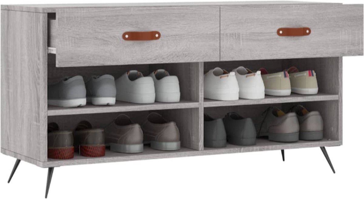 Schoenenbank 102x35x55 cm bewerkt hout grijs Sonoma eikenkleur (6097044395388)