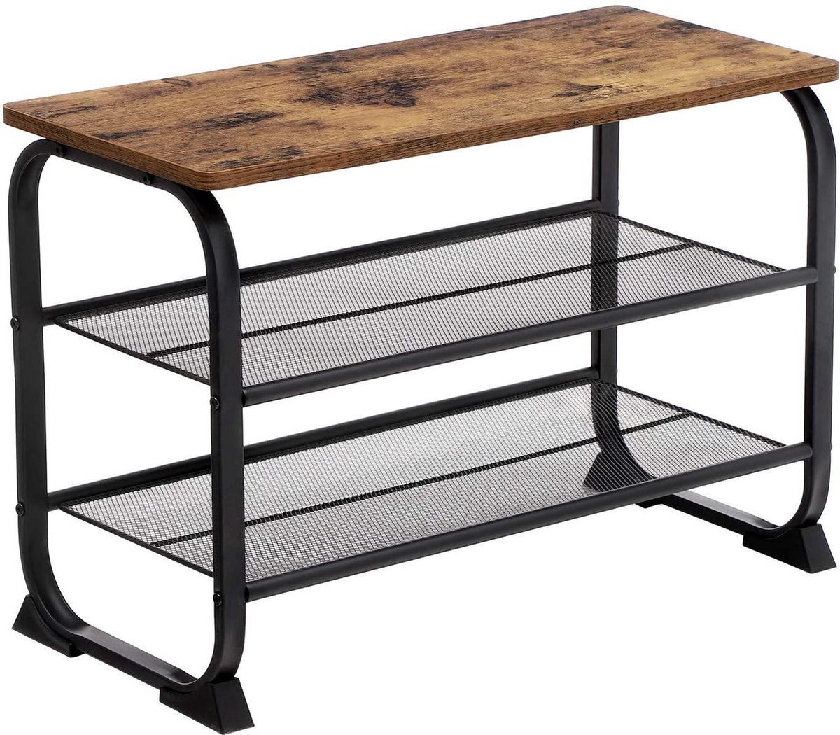 Schoenenbank Schoenenkast İn İndustrieel Design, Schoenenrek Met 2 Roosterplanken, Afgerond Frame, Eenvoudige Montage, Stabiel, Ruimtebesparend, Smal, Houtlook, Vintage (8720297066092)