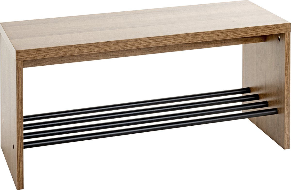 Schoenenbank | Warm Eiken | Zwart staal | MDF | 80x40x30cm (6097138372301)
