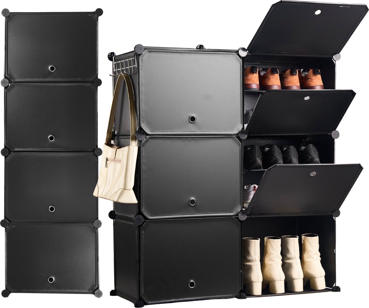 Schoenenkast 24 paar Schoenen - Verstelbaar - Schoenenrek - 6 vakkken - Geschikt voor Laarzen - 91,5*82*32,5 CM - Zwart - Vivid Green (8720989000342)