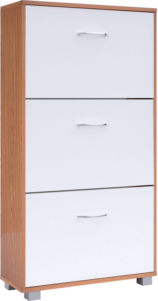 Schoenenkast - 3 Kleppen - 115x60x24cm - 18 Paar Beuken/Wit (4250525301106)