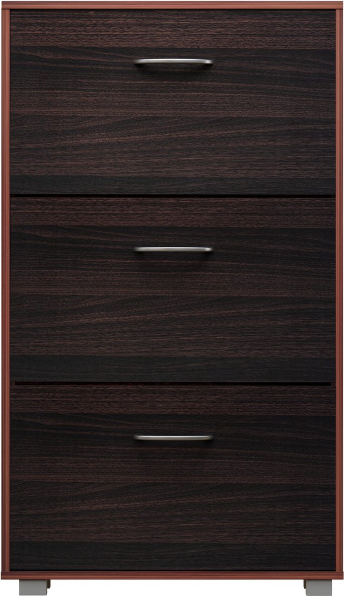 Schoenenkast - 3 Kleppen - 115x60x24cm - 18 Paar Schoenen -Bruin/Zwart (4250525302899)