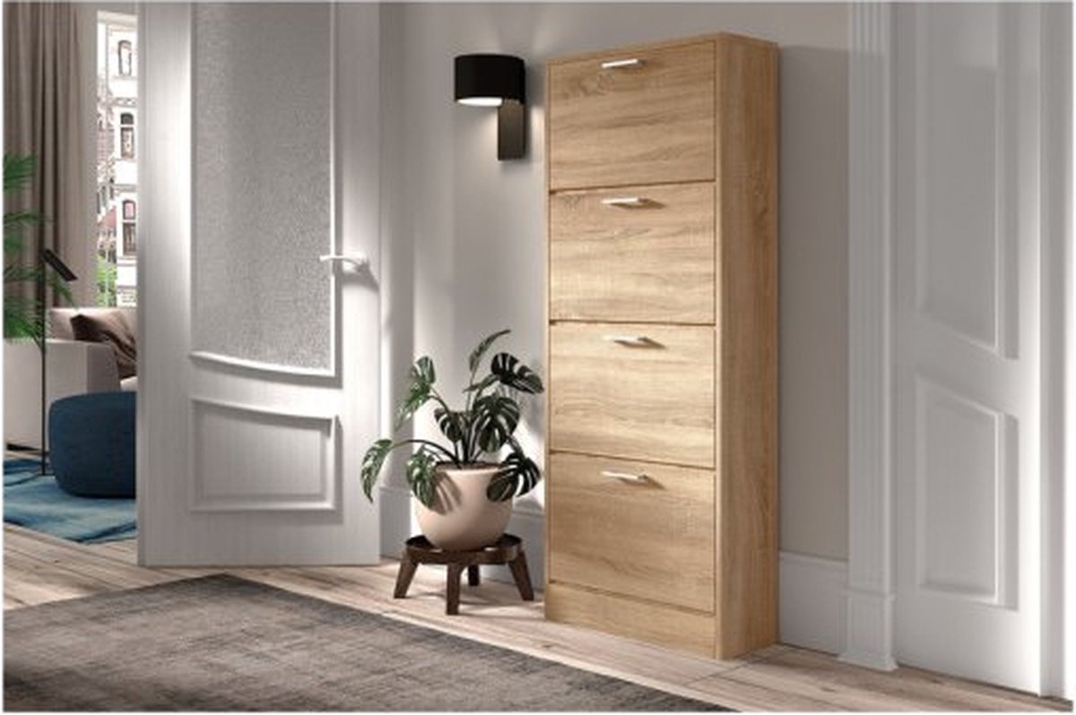 Schoenenkast 'Carini' 4 laden Sonoma, Spaanderplaat en decor (8720783185948)