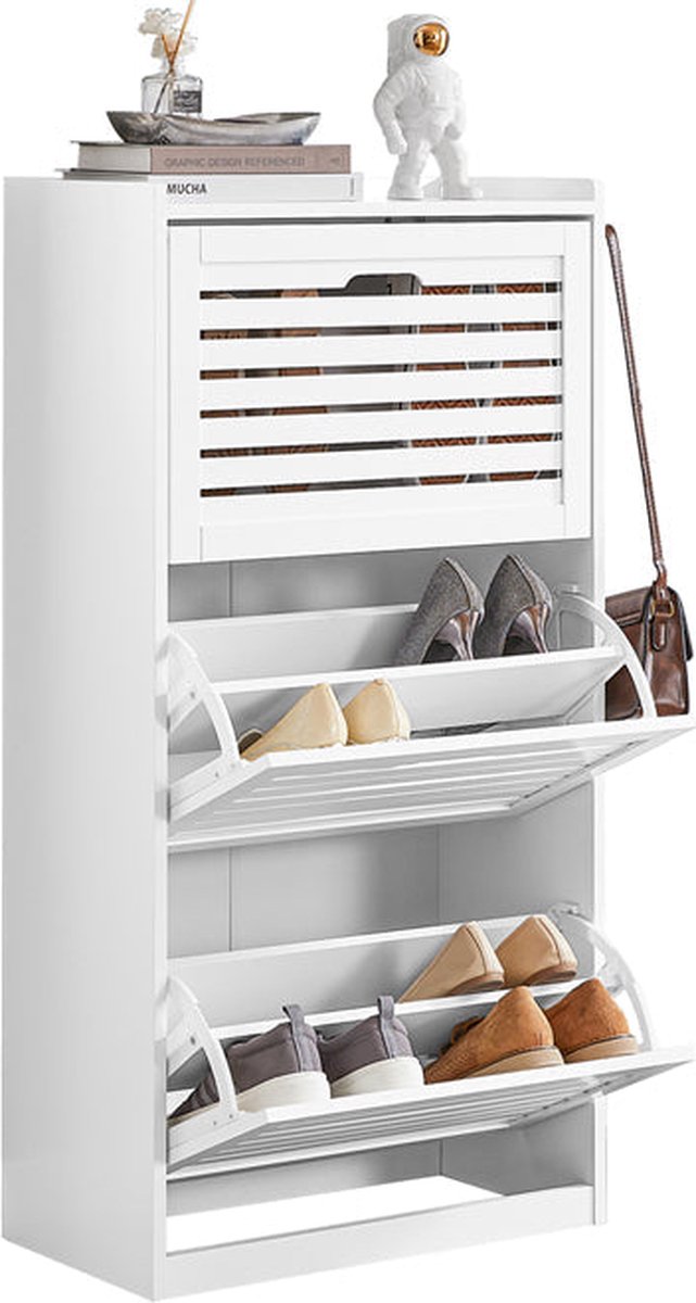 Schoenenkast Tipper - Schoenenorganizer - Schoenenopberger - Ontwerp met 3 kleppen - Stijlvolle haken - Veelzijdige combinatie - 55 cm x 112 cm x 30 cm (6097637993960)