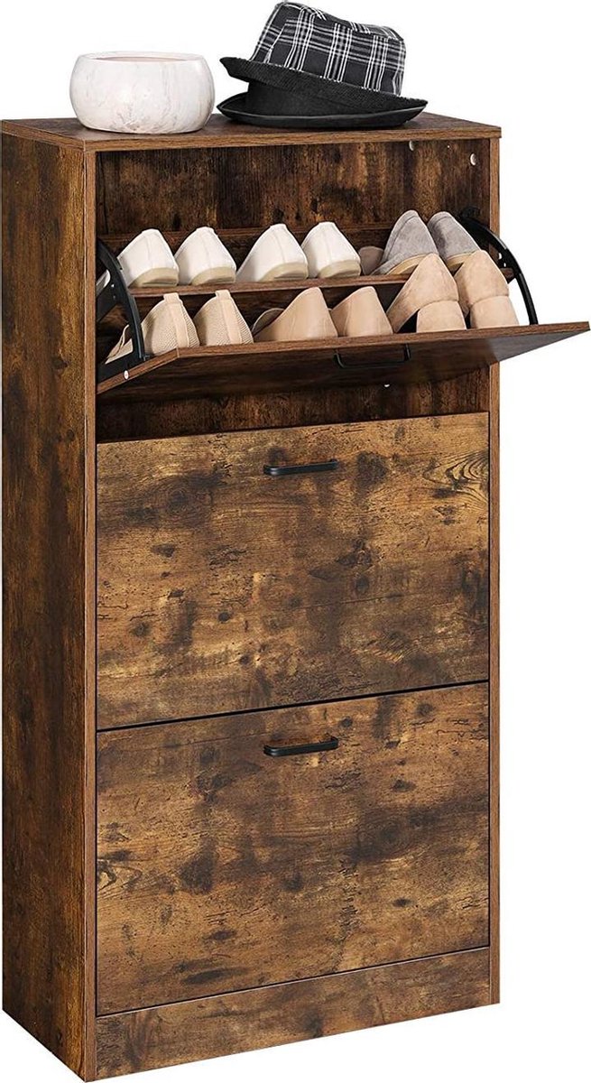 Schoenenkast met 3 vakken, opbergkast, perfect voor smalle gangen, woonkamer, slaapkamer, 60 x 24 x 120 cm (l x b x h), vintage gebruik-LBC030X01 (7435815333334)