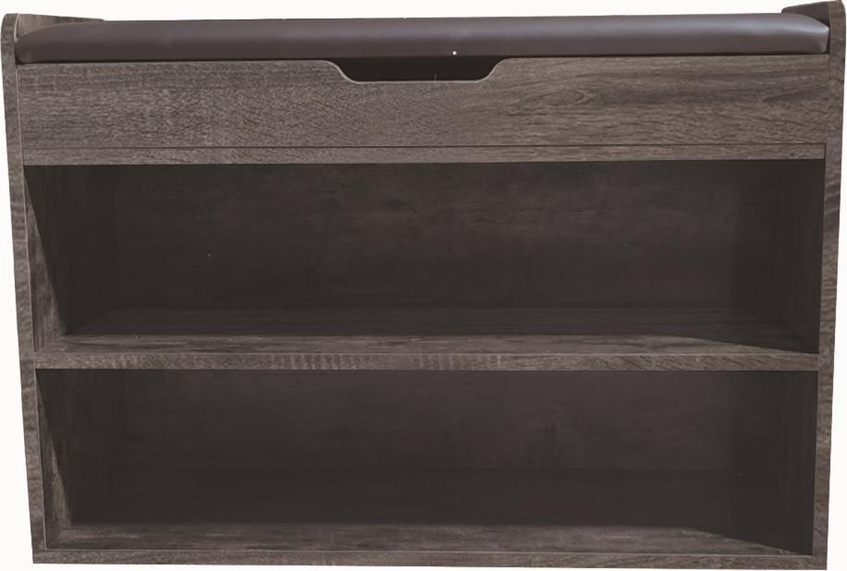 Schoenenkast met bankje - halbankje met schoenen opbergvakken - bruin grijskleurig (8720289506513)