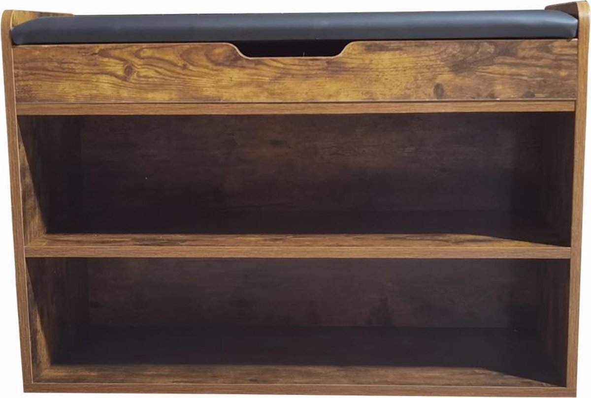 Schoenenkast met zitkussen - Halbankje met schoenen opbergvakken - vintage bruin (8720289506520)