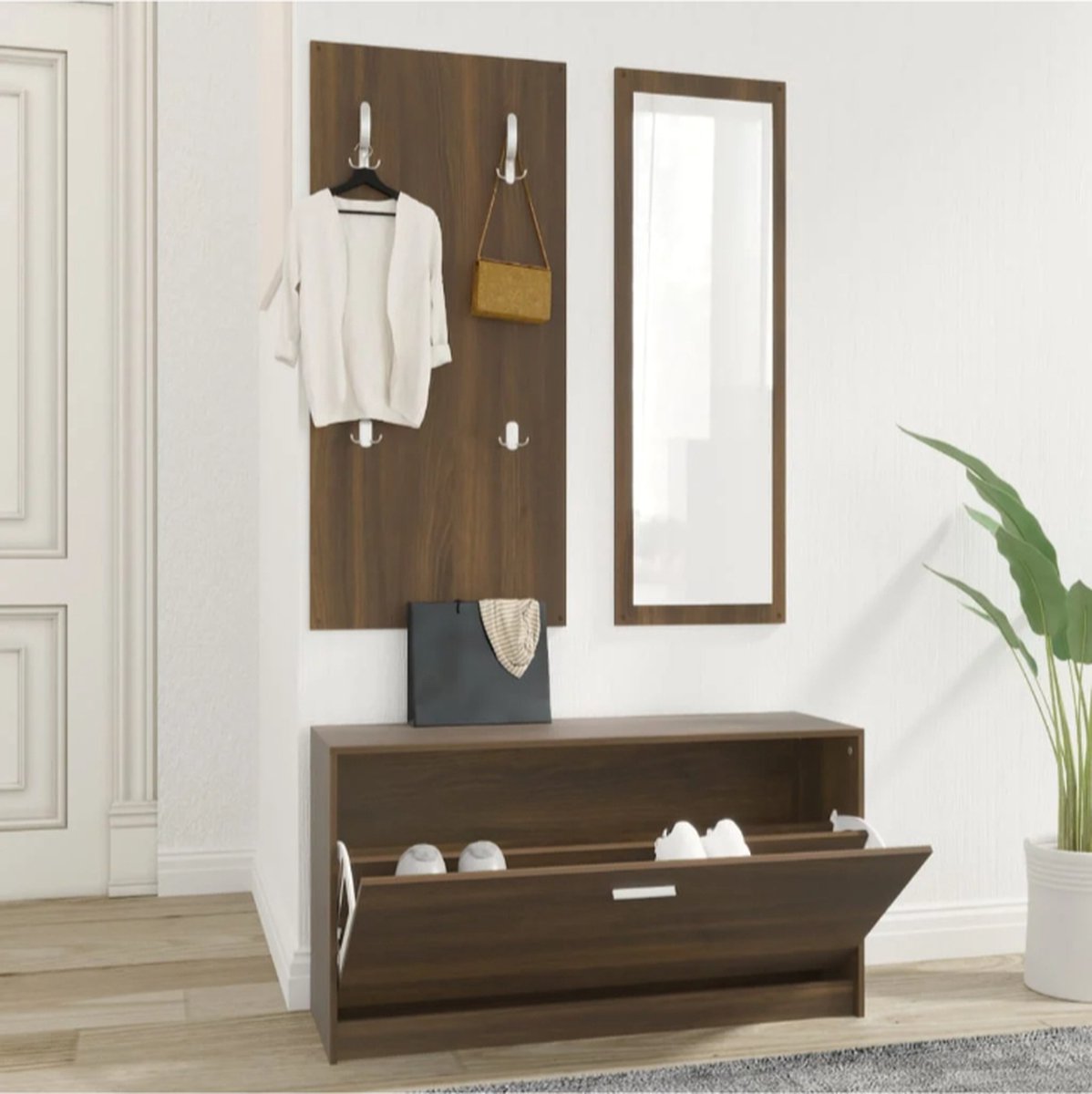 Schoenenkastset 3-in-1 bewerkt hout bruineiken (6152301384366)