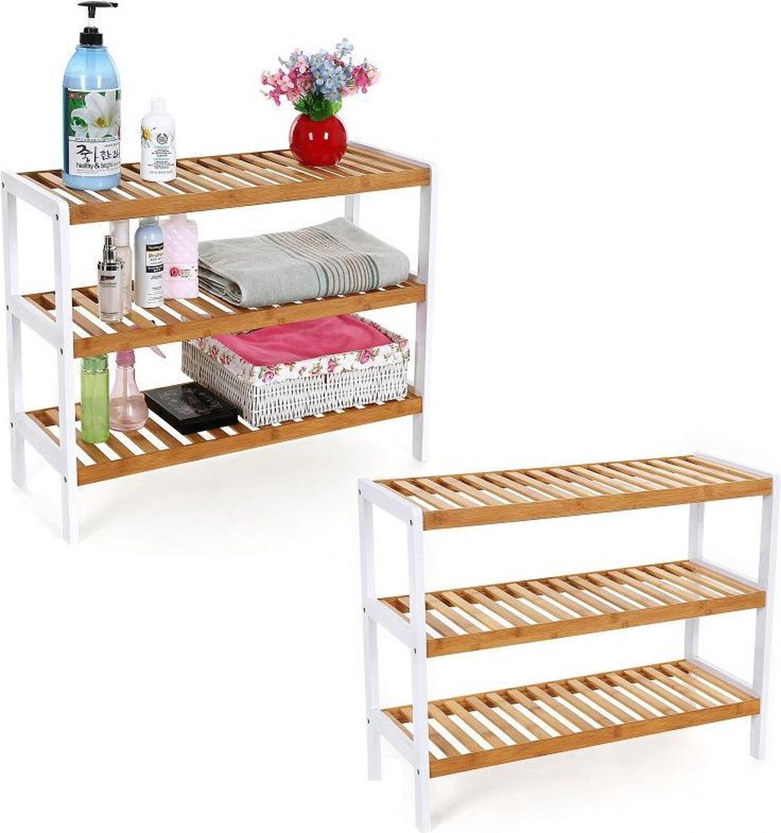 Schoenenrek 12 Paar Schoenen Opbergen - 3 Etages - Schoenenplank Opbergsysteem Organizer - Stevig Rek Bamboe Hout (8719984019145)