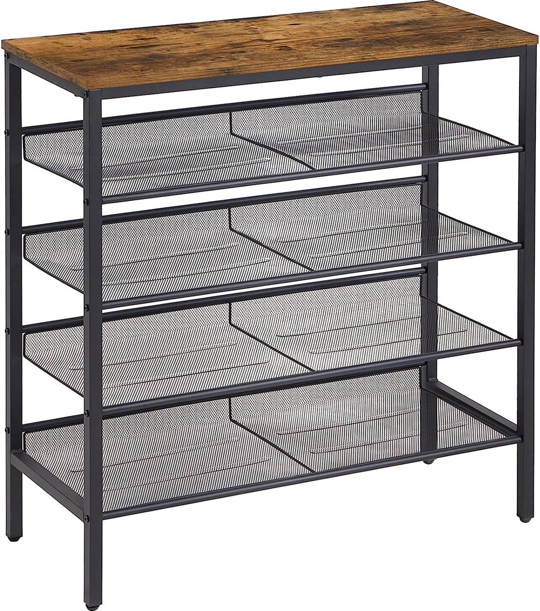 Schoenenrek, 5-laags schoenenkast, verstelbare roosterplanken, stabiel en ruimtebesparend, gemaakt van hout en metaal, voor entree, woonkamer, hal, industrieel ontwerp, vintage (0791107722727)