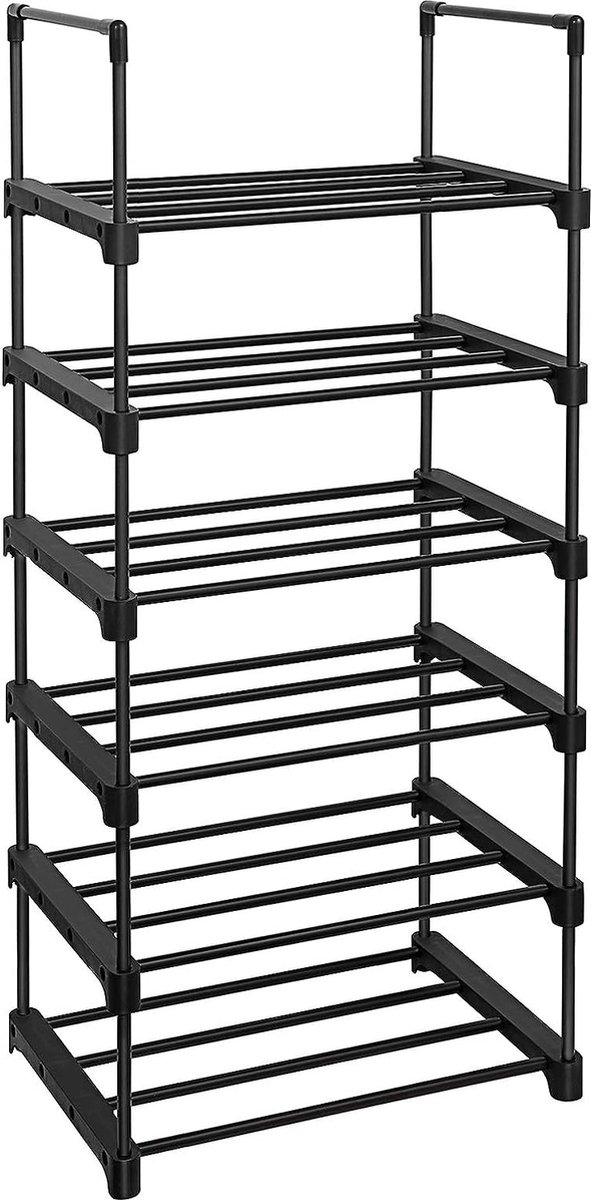 Schoenenrek Met 6 Rekken, Metalen Schoenenrek, Ruimtebesparende Staande Plank, Multifunctioneel, Gang, Woonkamer, Slaapkamer Of Keuken, 45 X 30 X 106 Cm, Zwart (8720783118779)