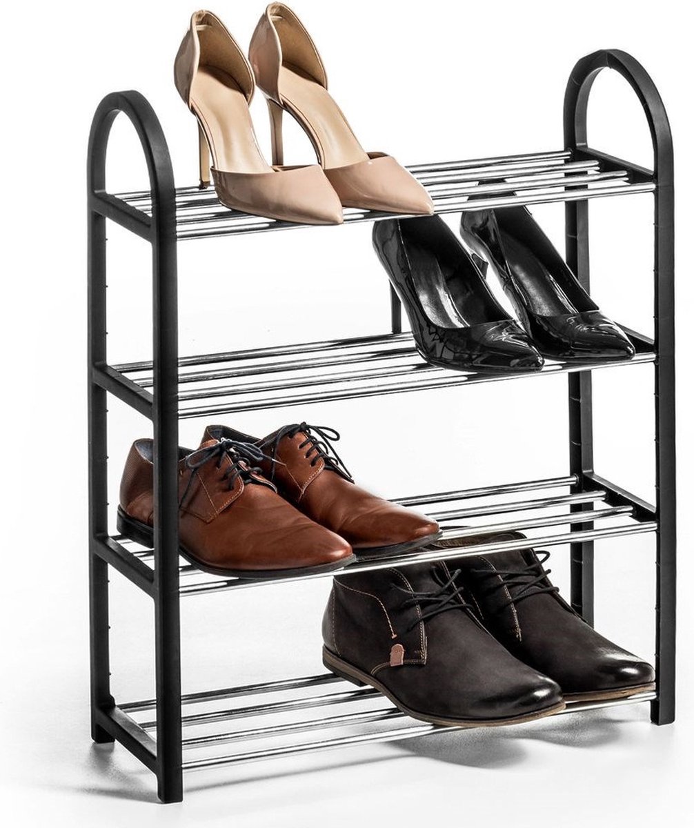 Schoenenrek Metaal 4 Niveaus Zwart 50x65x19 cm - Schoenenbank - Schoenenkast - Opbergrek (5907610287447)