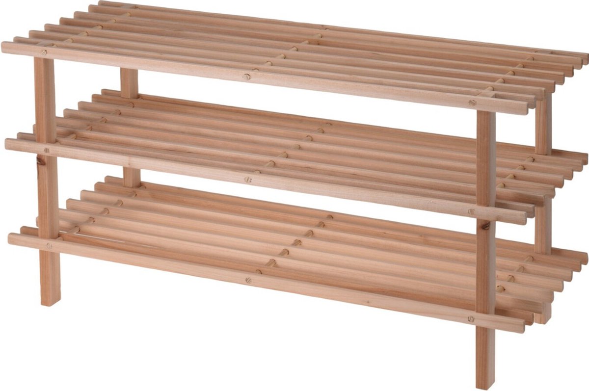 Schoenenrek - hout - 3-laags - 77 x 26 x 40 cm - schoenenbank - schoenen opbergen (8719987090370)