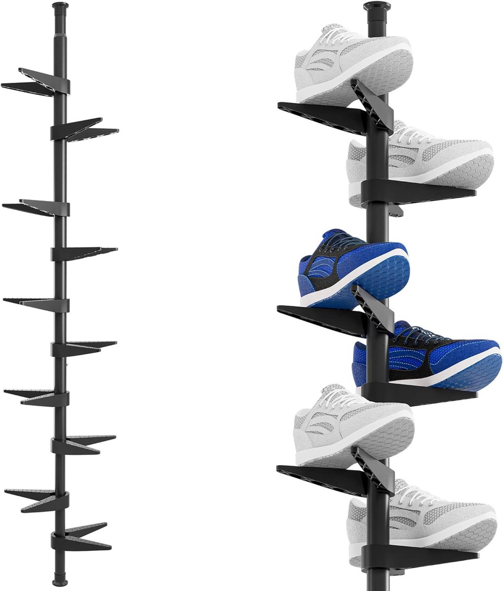 Schoenenrek, schoenenrek, smal en hoog, ruimtebesparend tot 10 paar schoenen, schoenenorganizer zonder boren en schroeven, stabiele telescoopstang voor elke plafondhoogte (8998339135338)