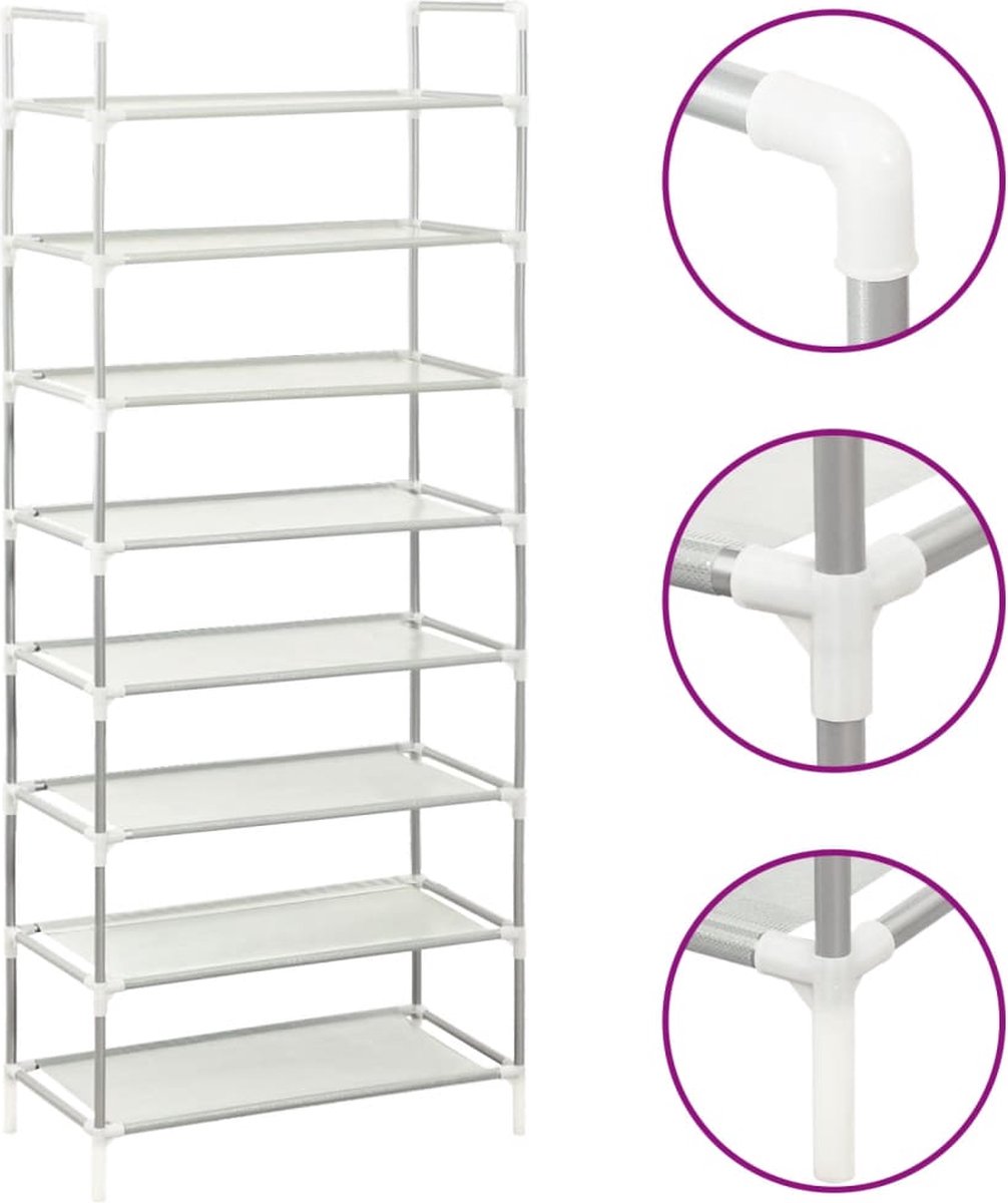 Schoenenrek zilver met 8 schappen en wandbevestiging Schoenenrek - Schoenen Kast - Minimalistisch Schoenenrek - Opslagruimte Schoenen - Organisatie Schoenen - Schoenuitleg (8287568926900)