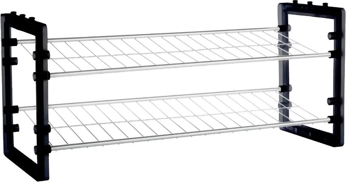 Schoenenrek/schoenenkast stapelbaar zilver/zwart 6 paar schoenen 50 x 67 cm metaal/kunststof - Schoenen opbergen - Schoenenrekken (8720576992050)