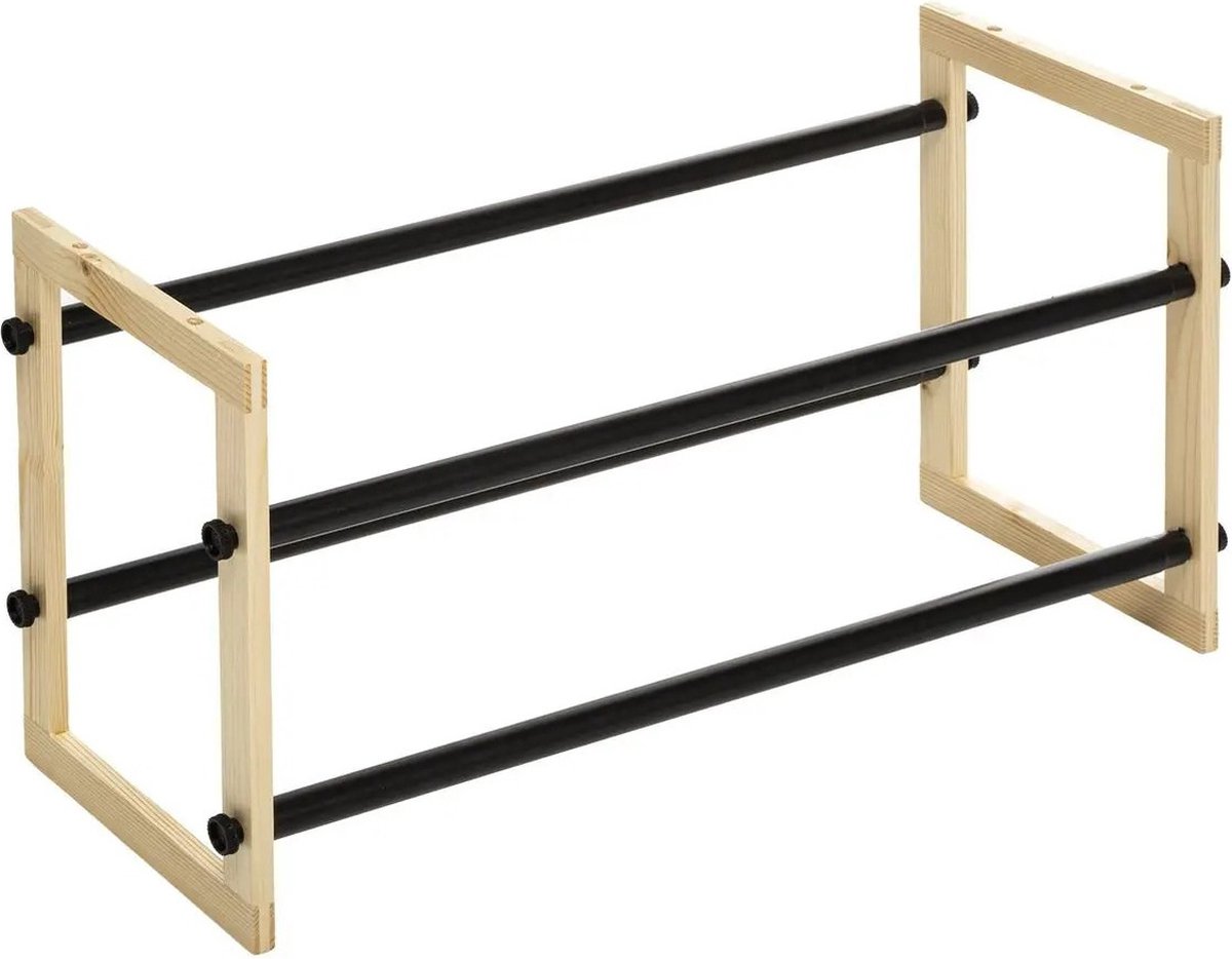 Schoenenrek/schoenenkast uitschuifbaar zwart/naturel 6-12 paar schoenen 60 x 30 cm metaal/hout- Schoenen opbergen - Schoenenrekken (3560237590905)