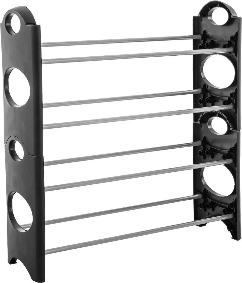 Schoenenrek/schoenenkast zilver/zwart 8 paar schoenen 61 x 64 cm van metaal/kunststof - Schoenen opbergen - Schoenenrekken (3560238519714)