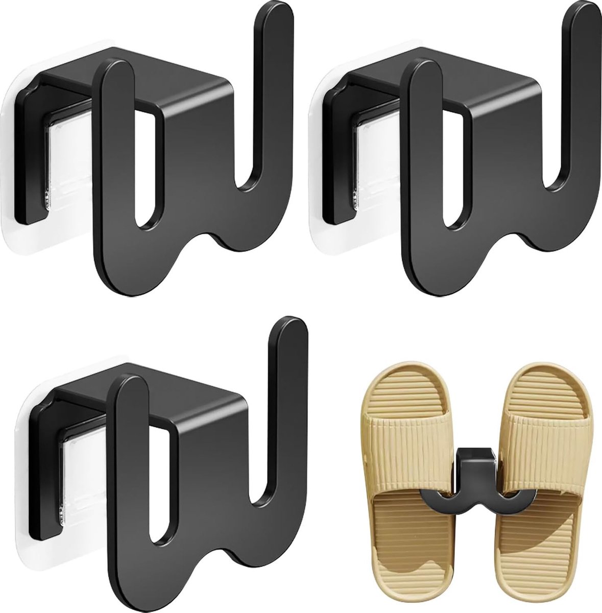 Schoenopbergers - 3 Stuks - Schoenenstapelaar - Schoenenhouder- Hangend Schoenenrek - Pantoffels Opbergen - Schoenenrek - Haken - Ruimtebesparend - Wandmontage - Zonder Boren - Universele - Zelfklevend - Voor Vadkamer/Slaapkamer/Woonkamer - Zwart (9193396340889)