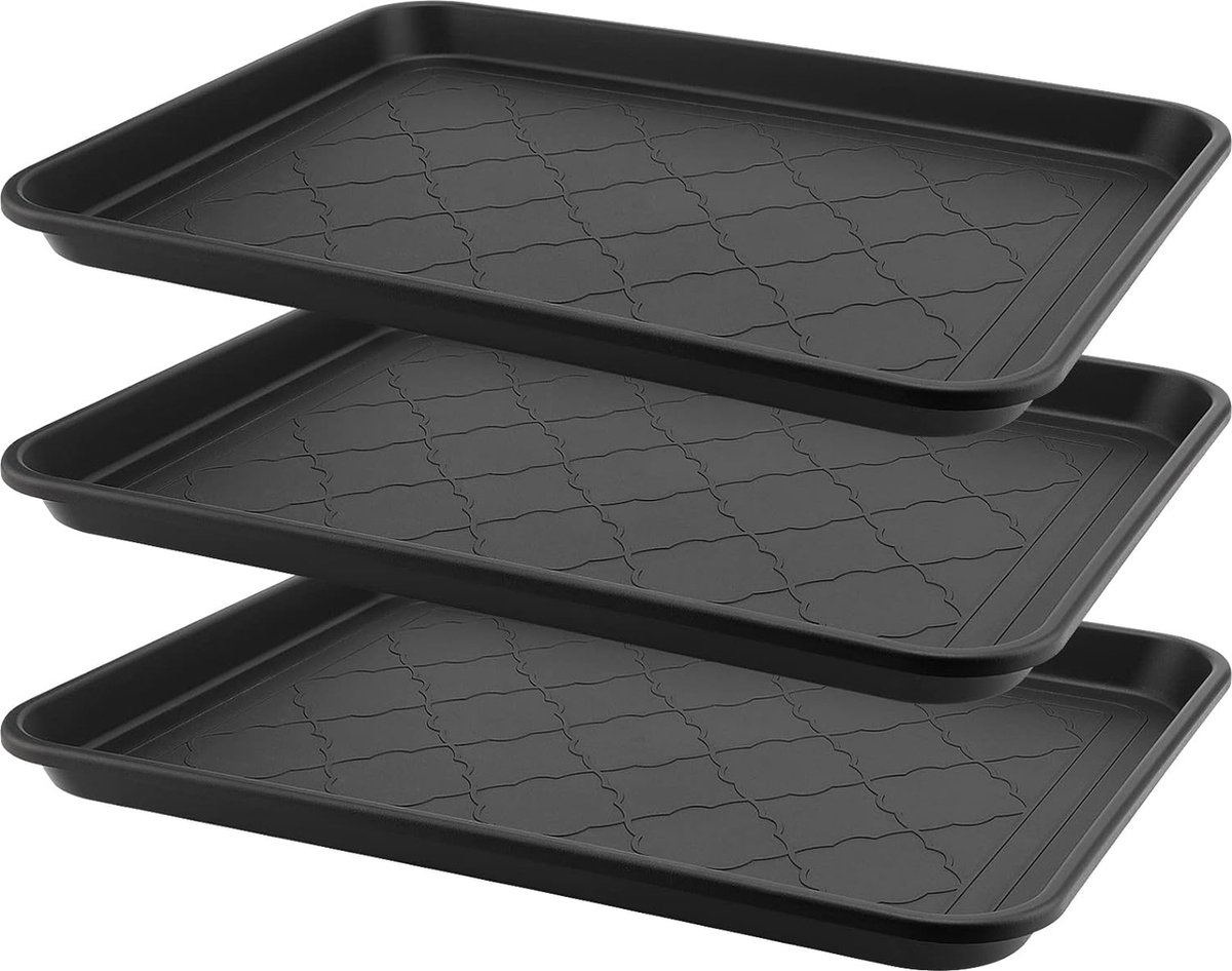 Set van 3 schoenafdruipschalen, 42 x 32 cm vloerbeschermers, grote schoenmathouders, schoenenrek van kunststof met verhoogde rand, schoenenafdruiprek voor binnen en buiten, zwart (7756002272084)