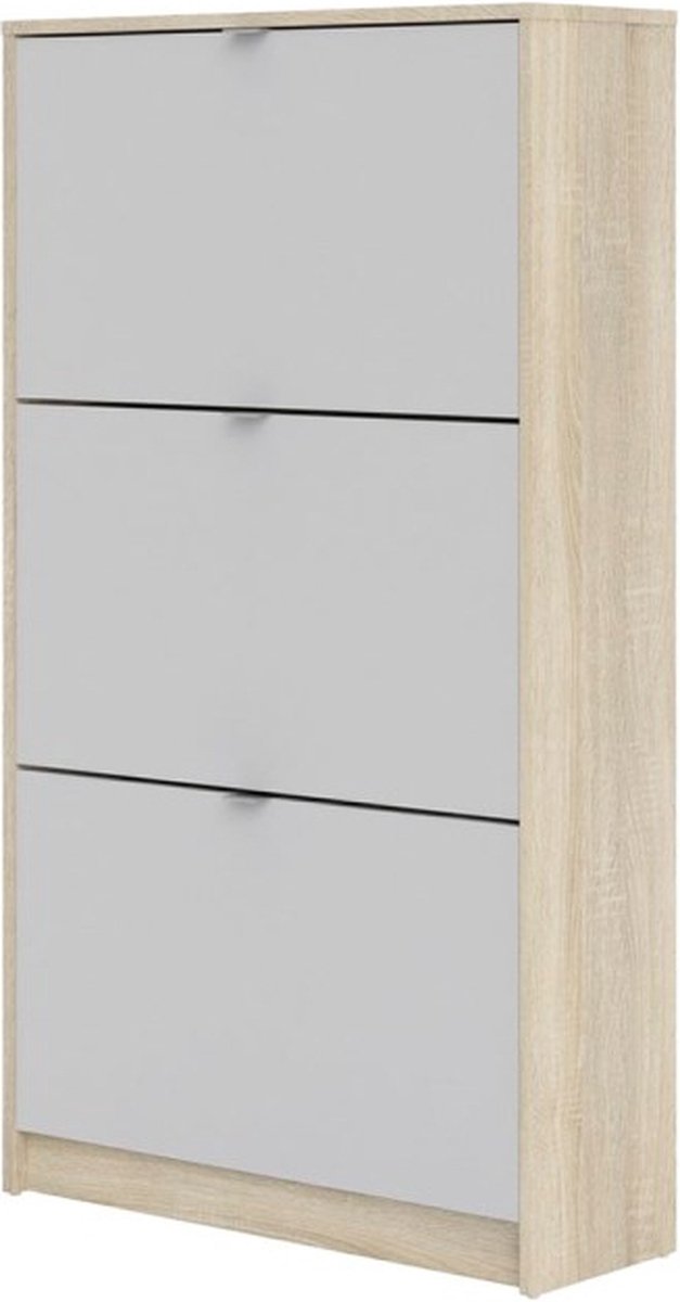 Shane schoenenkast 3 klapdeuren 2R eikenstructuur decor, wit. (7448125424487)