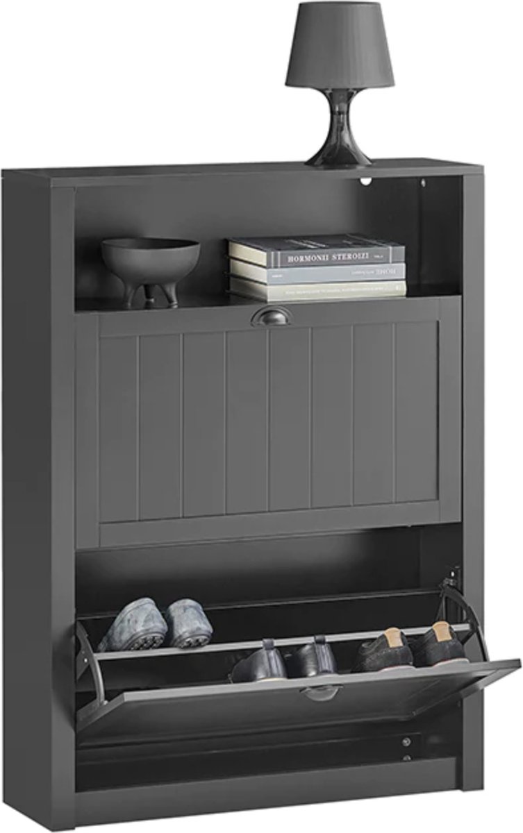 Simpletrade Schoenenkast - Met 2 kleppen - Opbergruimte - Zwart - MDF (8785268220798)