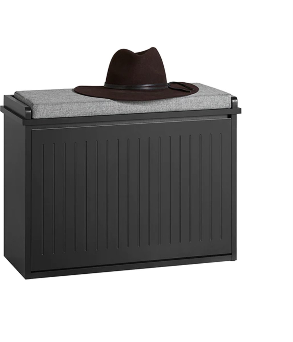 Simpletrade Schoenenkast met Zitkussen - Schoenenbank met plank - Multifunctioneel - MDF - Zwart - 62x46x26 cm (8785268219877)