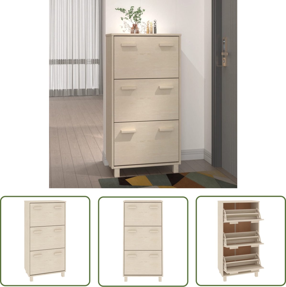 The Living Store HAMAR Schoenenkast - 59.5 x 35 x 117 cm - Houten handgrepen (8721032171521)