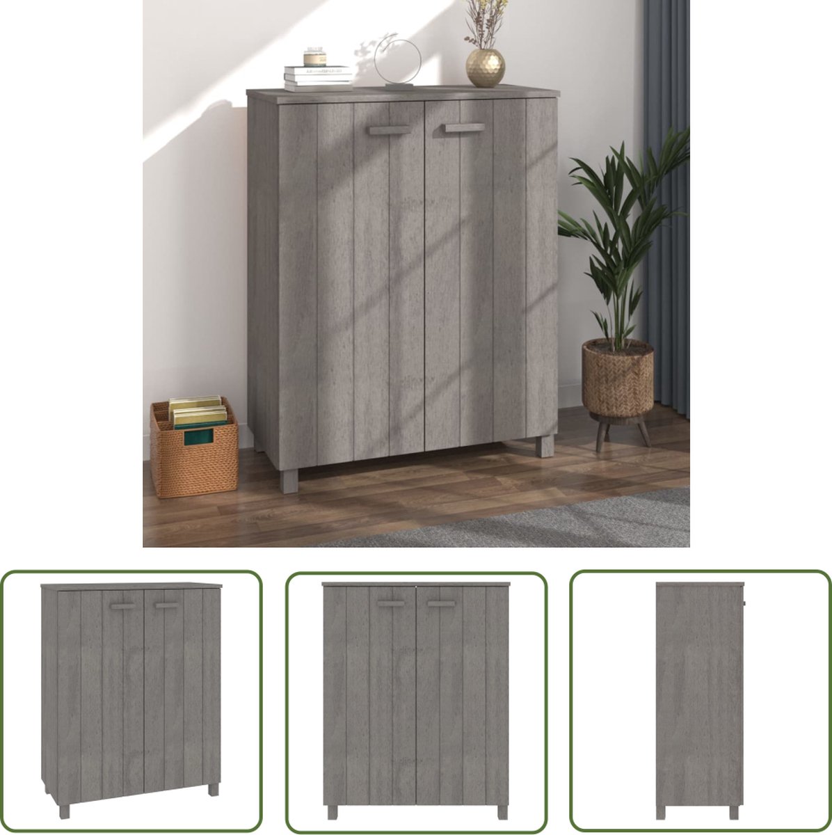 The Living Store HAMAR Schoenenkast - Lichtgrijs - 85x40x108 cm - Massief grenenhout en MDF (8721032195022)