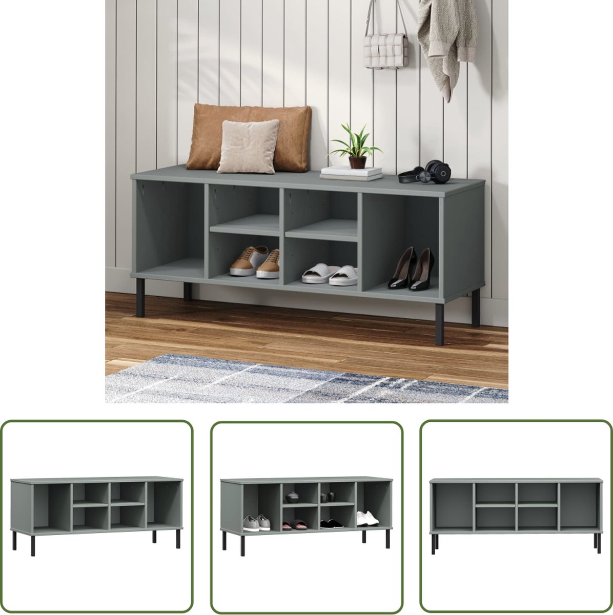 The Living Store OSLO Schoenenrek - Massief grenenhout - 106 x 35 x 45 cm - 6 vakken (8721031230311)
