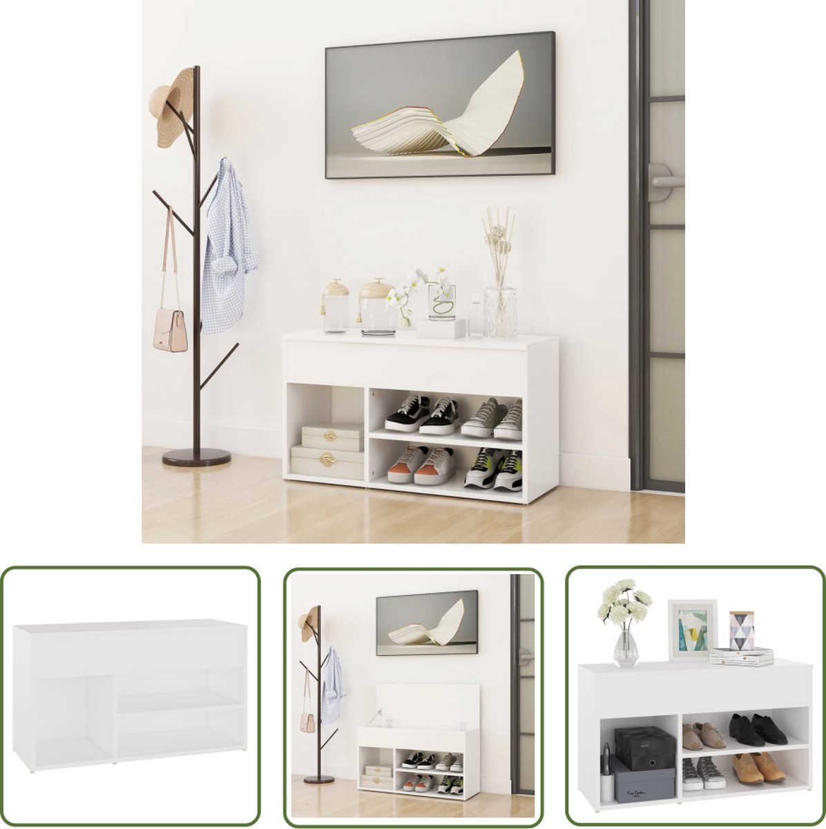 The Living Store Opbergbank - Schoenenkast - Wit - 80 x 30 x 45 cm - Montage vereist - Schoenenbank - Opbergbank - Meubilair - Kast - Organisatie (8721032160846)