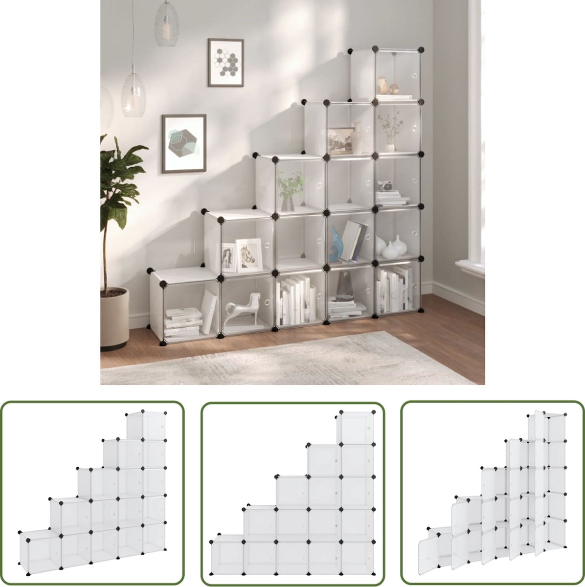 The Living Store Opbergkast - 15 modulaire vakken - 155x32x153.5cm - transparant (8721031228165)