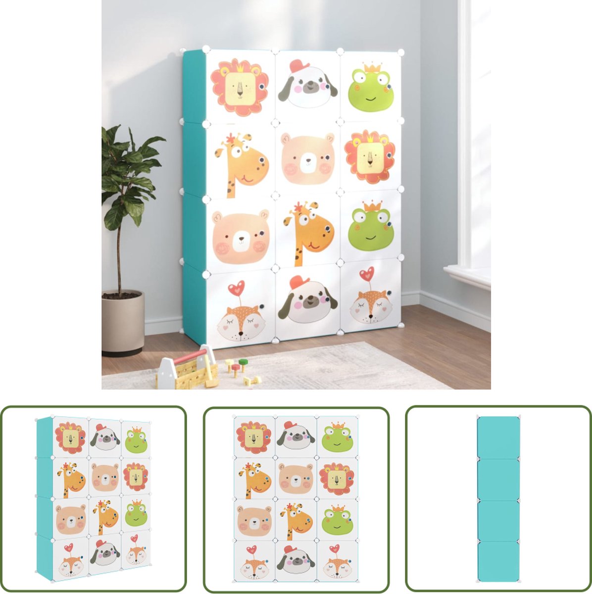 The Living Store Opbergkast Kubus - 110 x 36.5 x 143.5 cm - Groen - PP en staal - Cartoonpatroon (8721031229063)