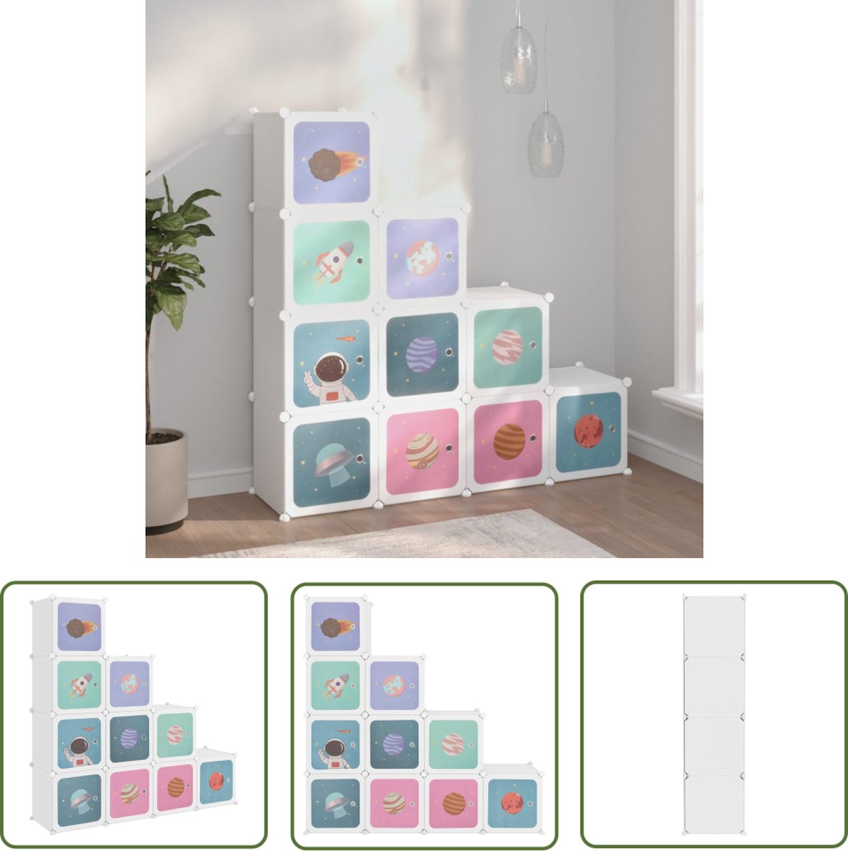 The Living Store Opbergkast voor kinderen - Kubusvormig - Polypropeen - 124.5 x 31.5 x 123.5 cm - Cartoonpatronen (8721031231332)
