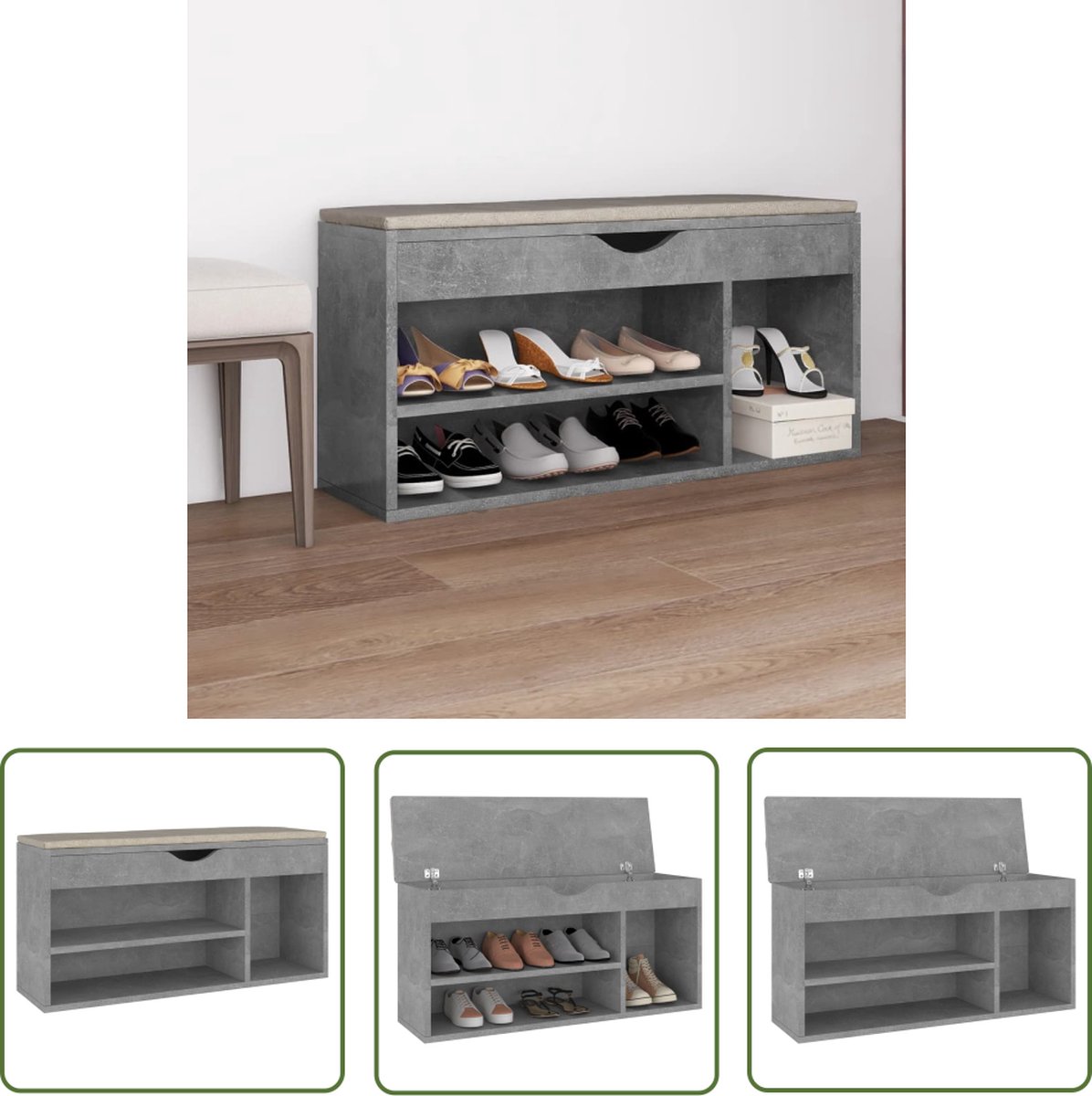 The Living Store Schoenenbank - Betongrijs - 104 x 30 x 49 cm - Montage vereist (8721031230052)