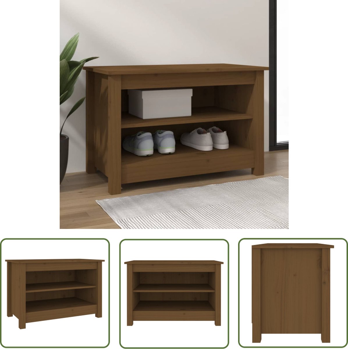The Living Store Schoenenbank Grenenhout - Schoenenkast - 70 x 38 x 45.5 cm - Honingbruin (8721031230625)