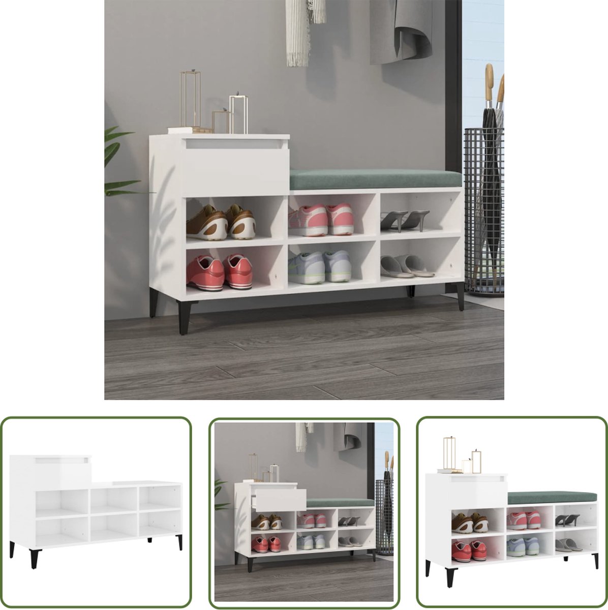 The Living Store Schoenenkast - 102x36x60 cm - Hoogglans Wit (8721032098033)