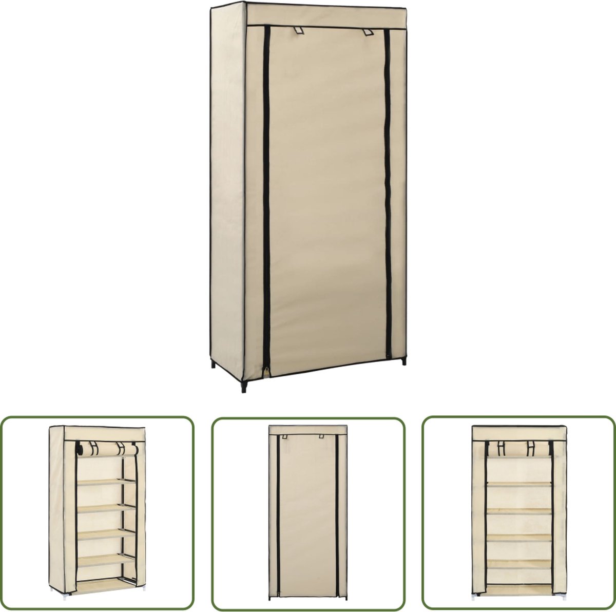 The Living Store Schoenenkast 5 schappen - 58 x 28 x 106 cm - Crème - ijzeren buis en nonwoven stof (8721031229902)