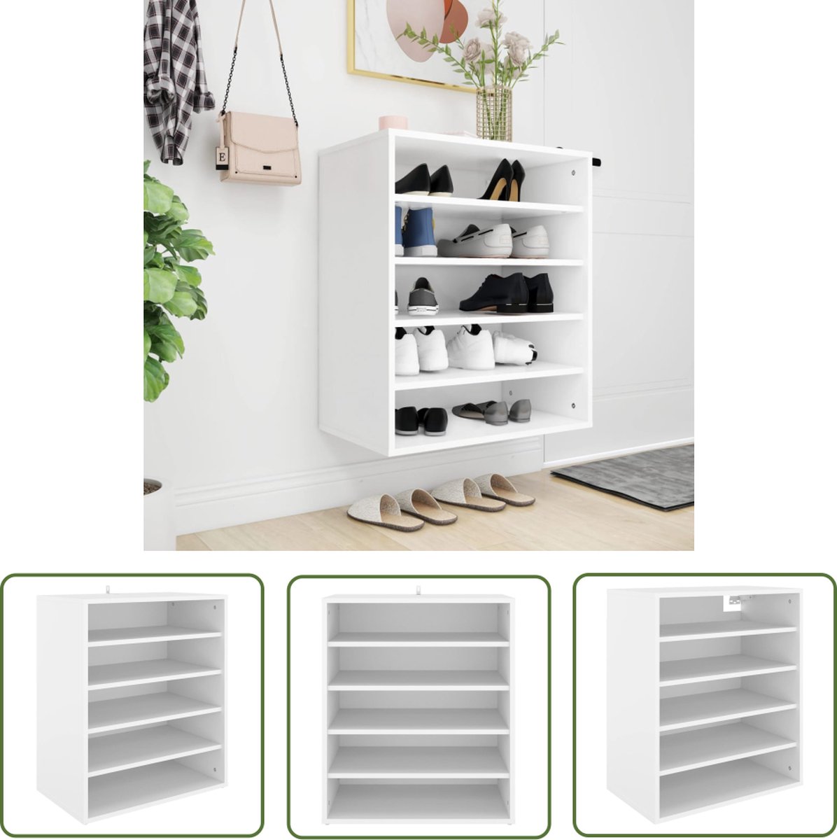 The Living Store Schoenenkast - 60 x 35 x 70 cm - wit - spaanplaat (8721032020140)