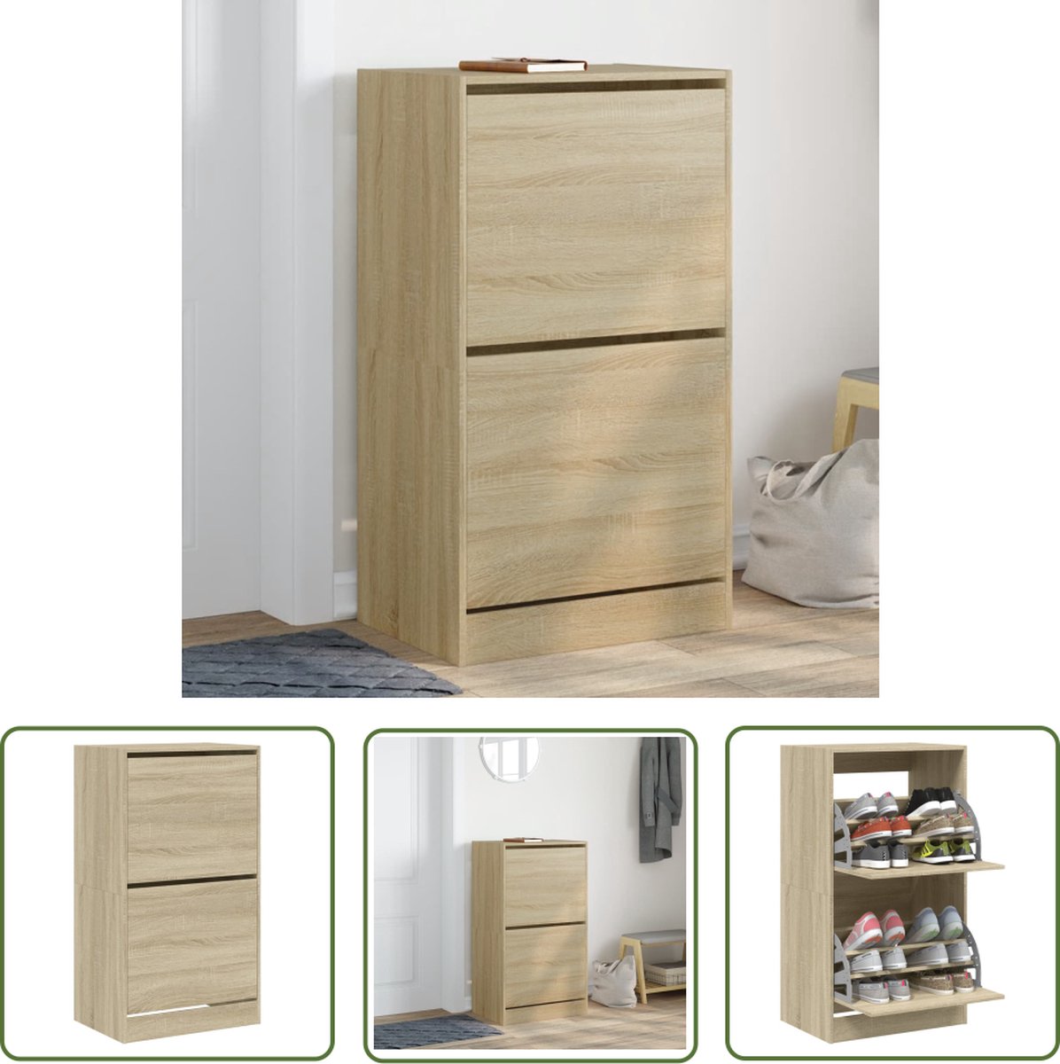 The Living Store Schoenenkast - 60 x 42 x 108 cm - Sonoma eiken - Ruimtebesparend (8721194387556)