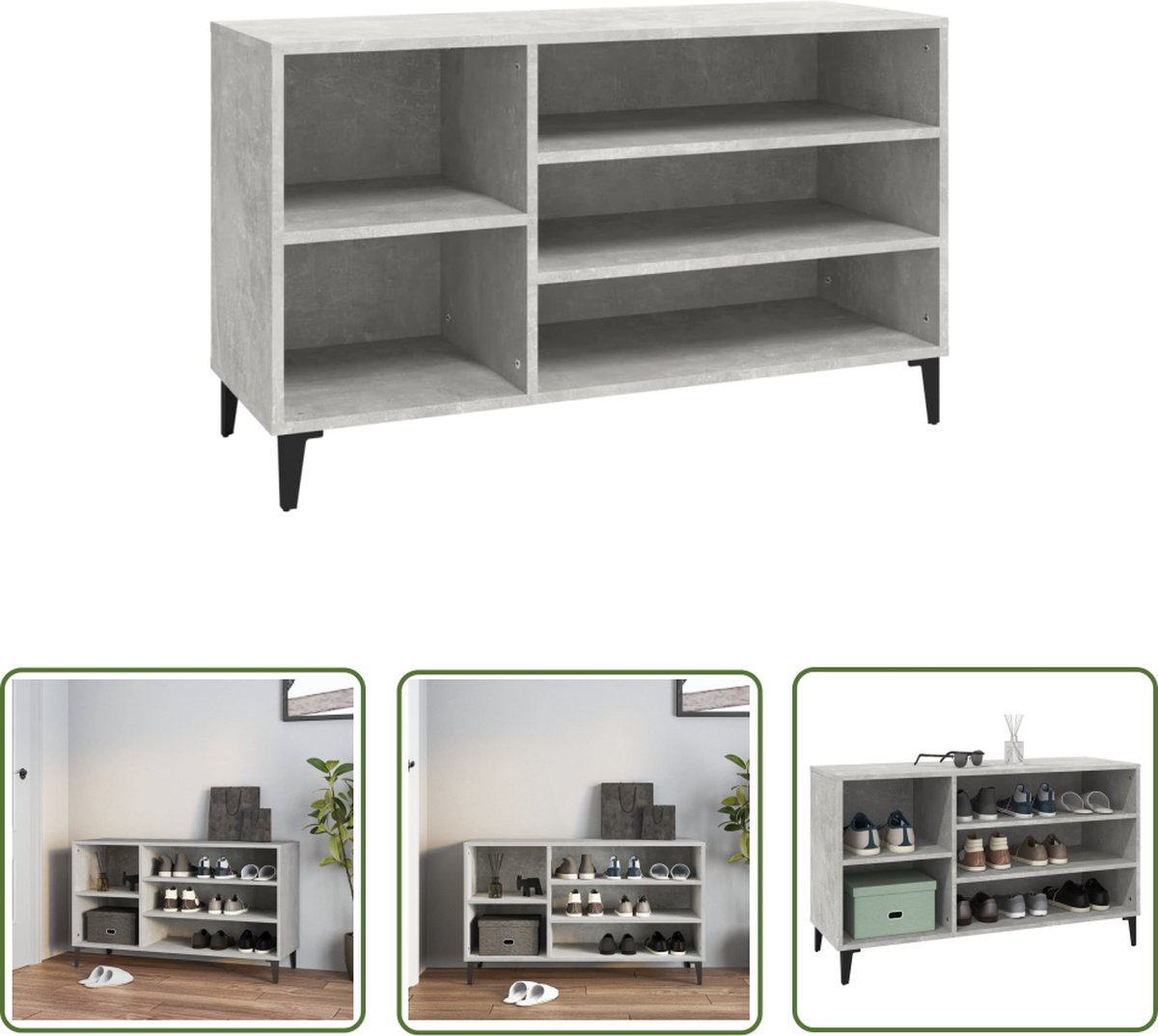 The Living Store Schoenenkast - Betongrijs - 102 x 36 x 60 cm - Schoenenkast - Schoenen Organisatie - Bergruimte - Entreehal - Woonkamer (8721032029686)