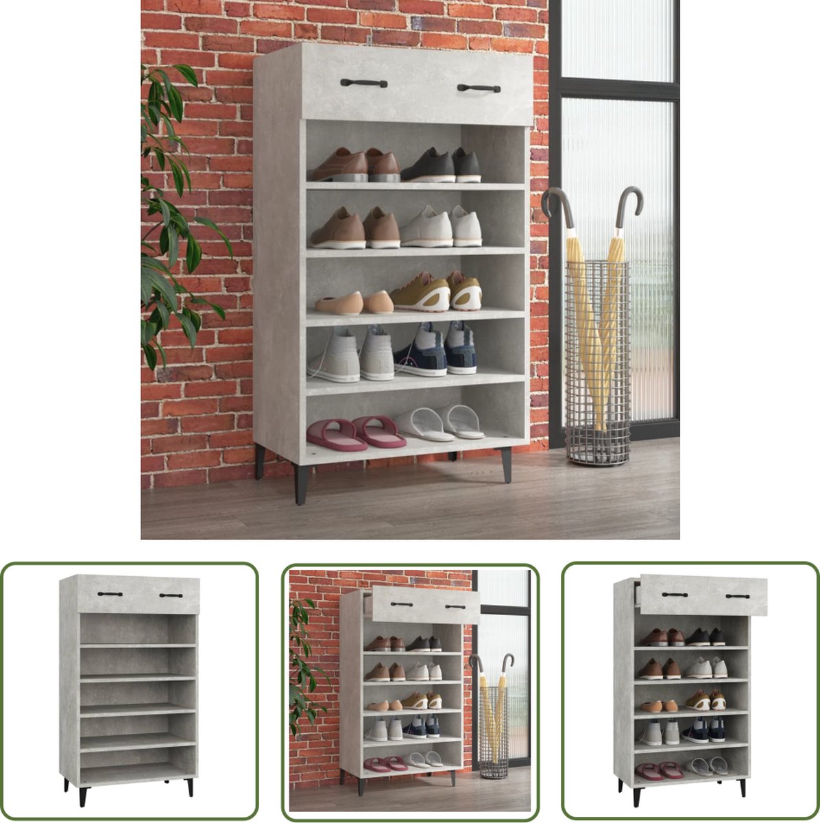 The Living Store Schoenenkast - Betongrijs - 60 x 35 x 105 cm - Stevig materiaal (8721032172641)